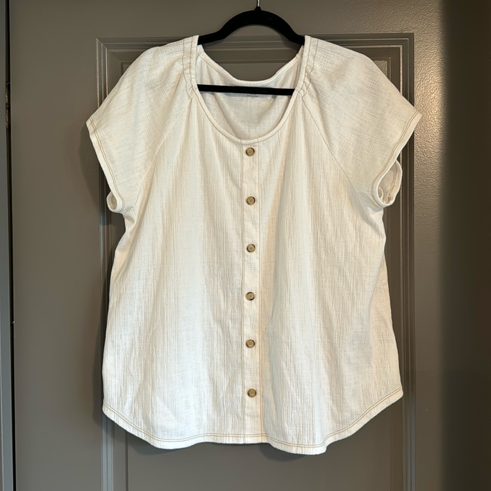 LOFT Women Textured Thick Stretch Poly Cotton Blouse